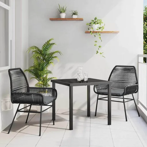 Conjunto de Comedor de Jardín   Negro Ratán Sintético (3 pcs)