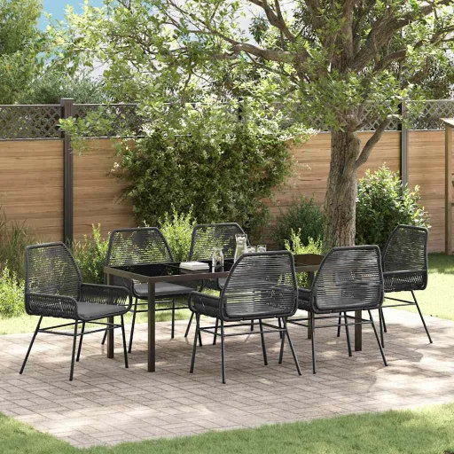 Conjunto de Comedor de Jardín   Negro Ratán Sintético (7 pcs)
