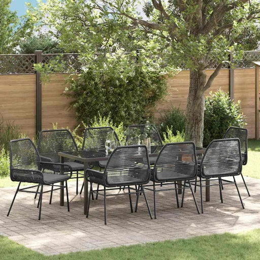 Conjunto de Comedor de Jardín   Negro Ratán Sintético (9 pcs)