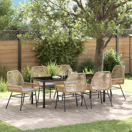 Conjunto de Comedor de Jardín   Marrón Ratán Sintético (7 pcs)