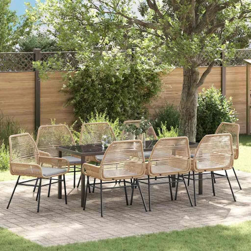 Conjunto de Comedor de Jardín   Marrón Ratán Sintético (9 pcs)