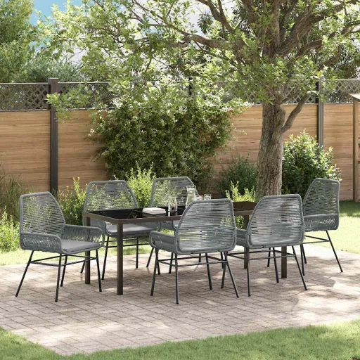 Conjunto de Comedor de Jardín   Gris Ratán Sintético (7 pcs)