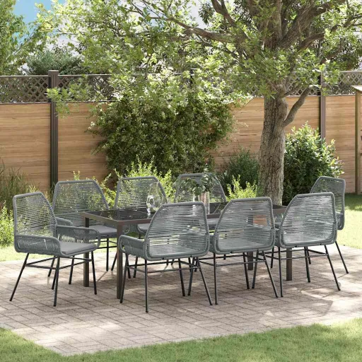 Conjunto de Comedor de Jardín   Gris Ratán Sintético (9 pcs)
