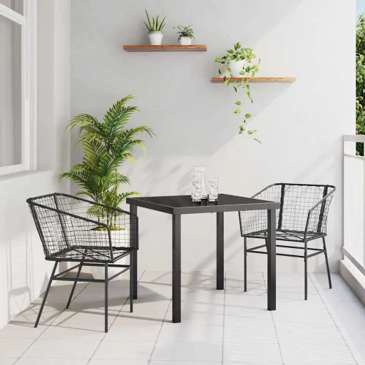 Conjunto de Comedor de Jardín   Negro Ratán Sintético (3 pcs)
