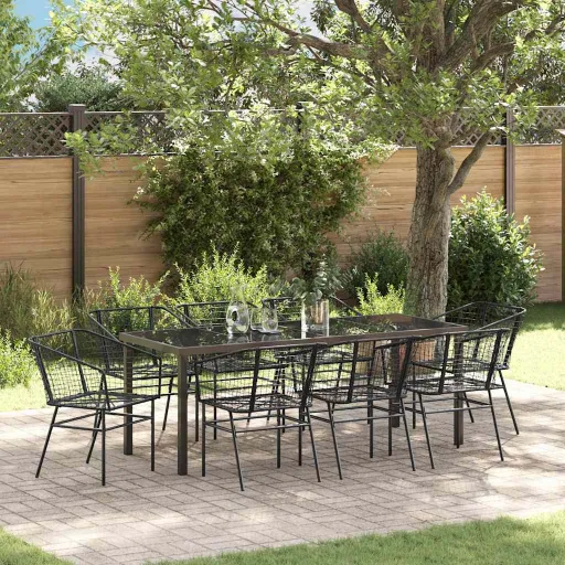 Conjunto de Comedor de Jardín   Negro Ratán Sintético (9 pcs)