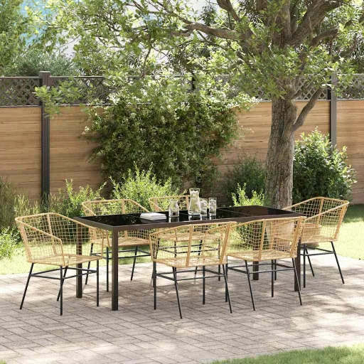 Conjunto de Comedor de Jardín   Marrón Ratán Sintético (7 pcs)