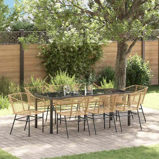 Conjunto de Comedor de Jardín   Marrón Ratán Sintético (9 pcs)
