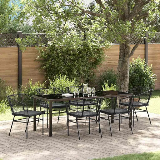 Conjunto de Comedor de Jardín   Negro Ratán Sintético (7 pcs)