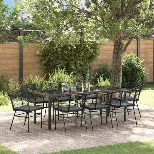 Conjunto de Comedor de Jardín   Negro Ratán Sintético (9 pcs)