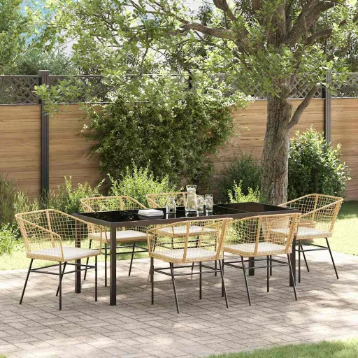 Conjunto de Comedor de Jardín   Marrón Ratán Sintético (7 pcs)
