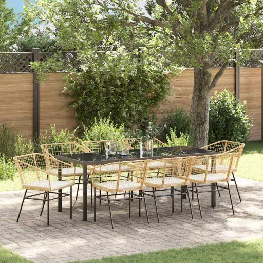 Conjunto de Comedor de Jardín   Marrón Ratán Sintético (9 pcs)