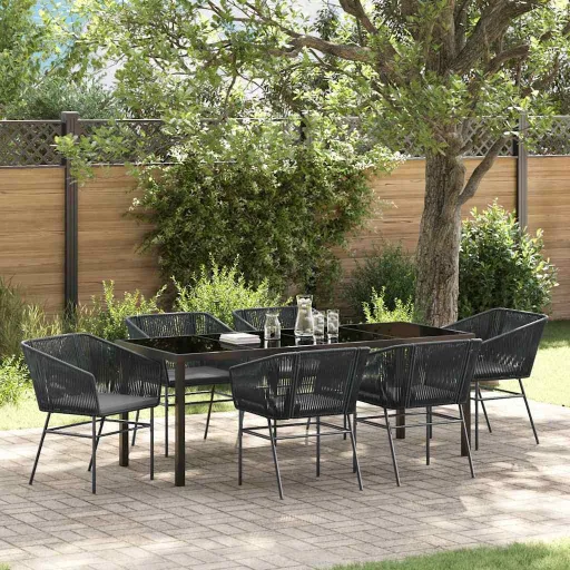Conjunto de Comedor de Jardín Con Cojín   Negro (7 pcs)
