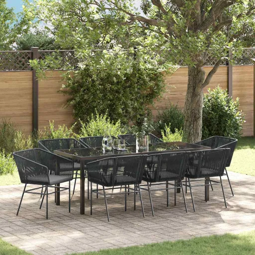 Conjunto de Comedor de Jardín   Negro Poliratán (9 pcs)