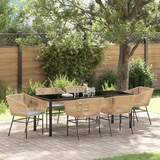 Conjunto de Comedor de Jardín Con Cojín   Marrón (7 pcs)
