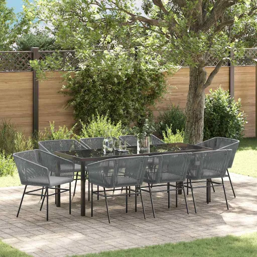 Conjunto de Comedor de Jardín Con Cojín   Gris (9 pcs)