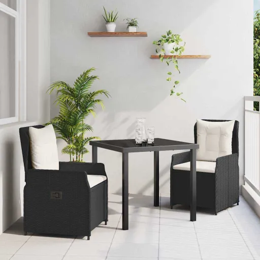 Conjunto de Comedor de Jardín   Negro Ratán Sintético (3 pcs)