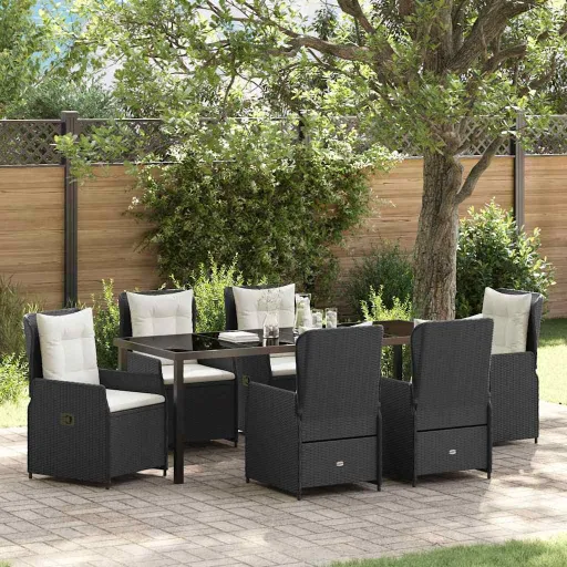 Conjunto de Comedor de Jardín   Negro Ratán Sintético (7 pcs)