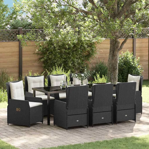 Conjunto de Comedor de Jardín   Negro Ratán Sintético (9 pcs)