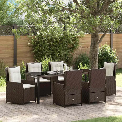 Conjunto de Comedor de Jardín   Marrón Ratán Sintético (7 pcs)