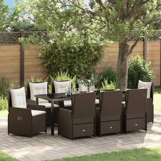 Conjunto de Comedor de Jardín   Marrón Ratán Sintético (9 pcs)