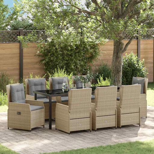 Conjunto de Comedor de Jardín   Beige y Gris Claro (9 pcs)