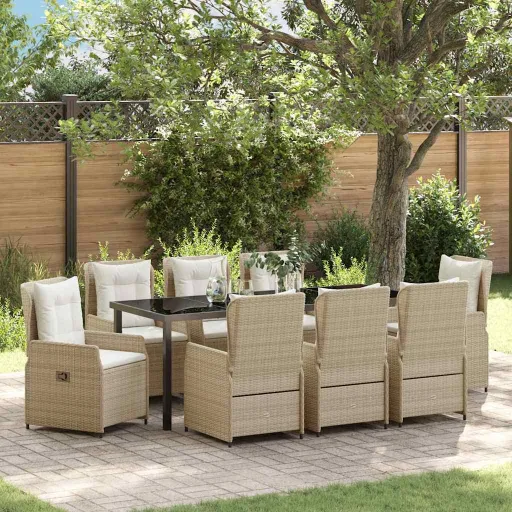Conjunto de Comedor de Jardín   Beige y Gris Claro (9 pcs)