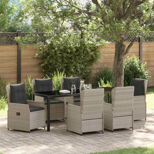 Conjunto de Comedor de Jardín   Gris Claro Ratán Sintético (7 pcs)