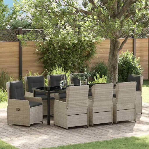 Conjunto de Comedor de Jardín   Gris Claro Ratán Sintético (9 pcs)