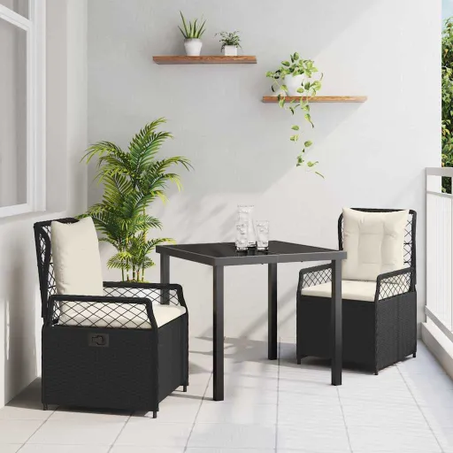Conjunto de Comedor de Jardín   Negro Ratán Sintético (3 pcs)