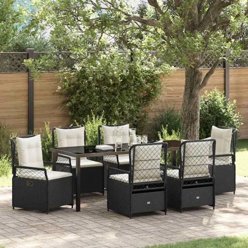 Conjunto de Comedor de Jardín   Negro Ratán Sintético (7 pcs)