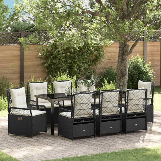 Conjunto de Comedor de Jardín   Negro Ratán Sintético (9 pcs)