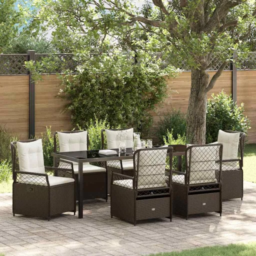 Conjunto de Comedor de Jardín   Marrón Ratán Sintético (7 pcs)