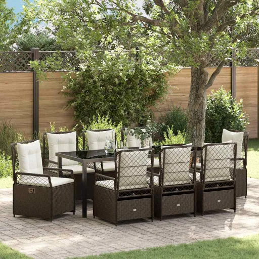 Conjunto de Comedor de Jardín   Marrón Ratán Sintético (9 pcs)