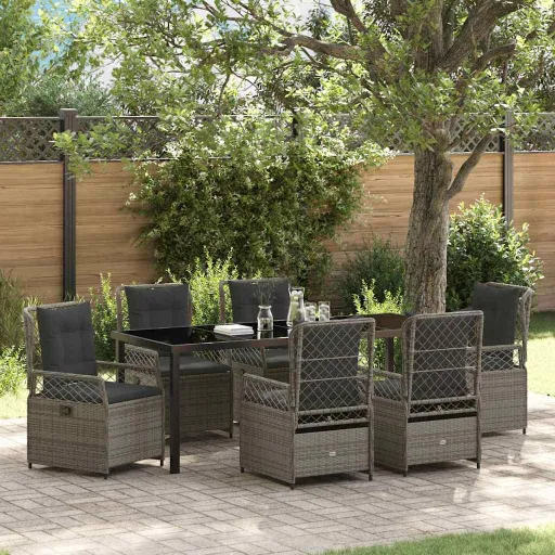 Conjunto de Comedor de Jardín   Gris Ratán Sintético (7 pcs)