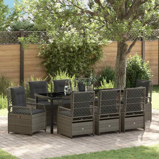 Conjunto de Comedor de Jardín   Gris Ratán Sintético (9 pcs)