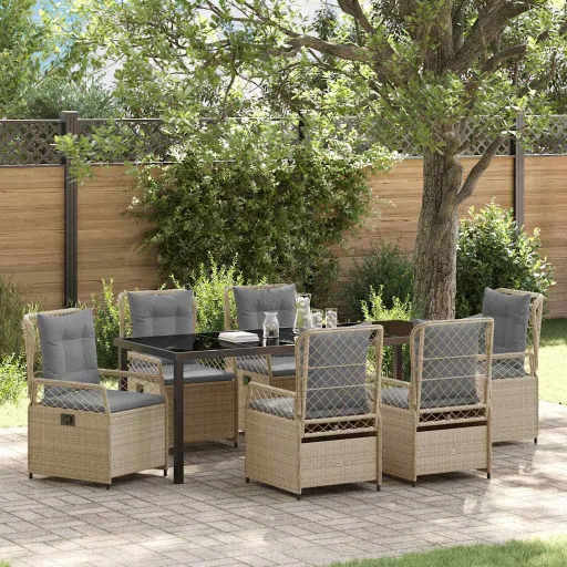 Conjunto de Comedor de Jardín   Beige y Gris Claro (7 pcs)