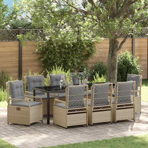 Conjunto de Comedor de Jardín   Beige y Gris Claro (9 pcs)