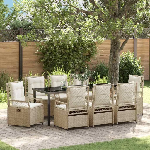 Conjunto de Comedor de Jardín   Beige y Crema (9 pcs)