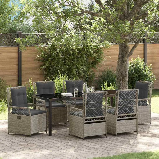Conjunto de Comedor de Jardín   Gris Claro Ratán Sintético (7 pcs)