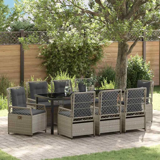 Conjunto de Comedor de Jardín   Gris Claro Ratán Sintético (9 pcs)