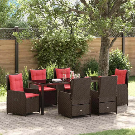 Conjunto de Comedor de Jardín   Marrón Poliratán (7 pcs)