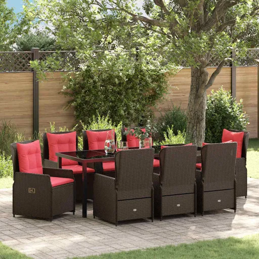 Conjunto de Comedor de Jardín   Marrón Poliratán (9 pcs)