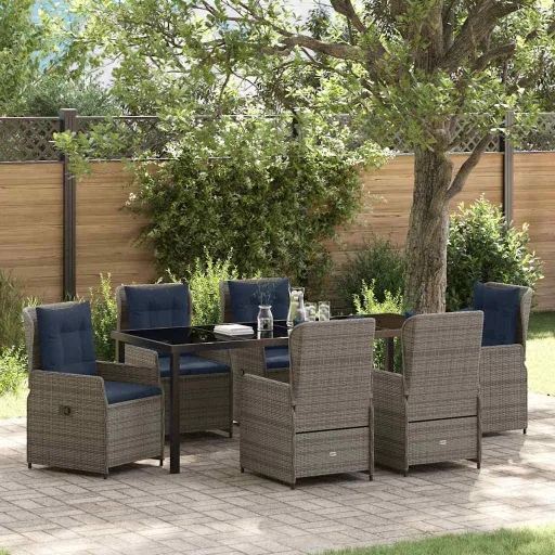 Conjunto de Comedor de Jardín   Gris Poliratán (7 pcs)