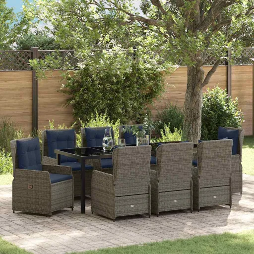 Conjunto de Comedor de Jardín   Gris Poliratán (9 pcs)
