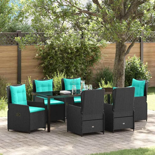 Conjunto de Comedor de Jardín   Negro Poliratán (7 pcs)