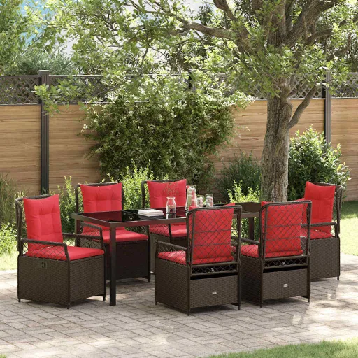 Conjunto de Comedor de Jardín   Marrón Ratán Sintético (7 pcs)