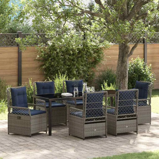Conjunto de Comedor de Jardín   Gris Ratán Sintético (7 pcs)