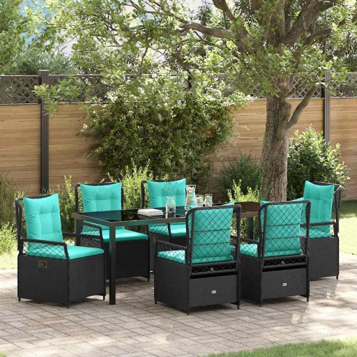Conjunto de Comedor de Jardín   Negro Ratán Sintético (7 pcs)