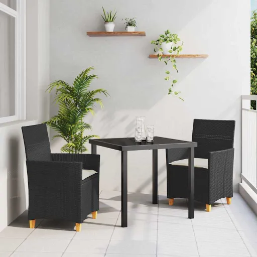 Conjunto de Comedor de Jardín   Negro Ratán Sintético (3 pcs)