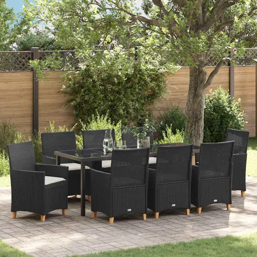 Conjunto de Comedor de Jardín   Negro Ratán Sintético (9 pcs)